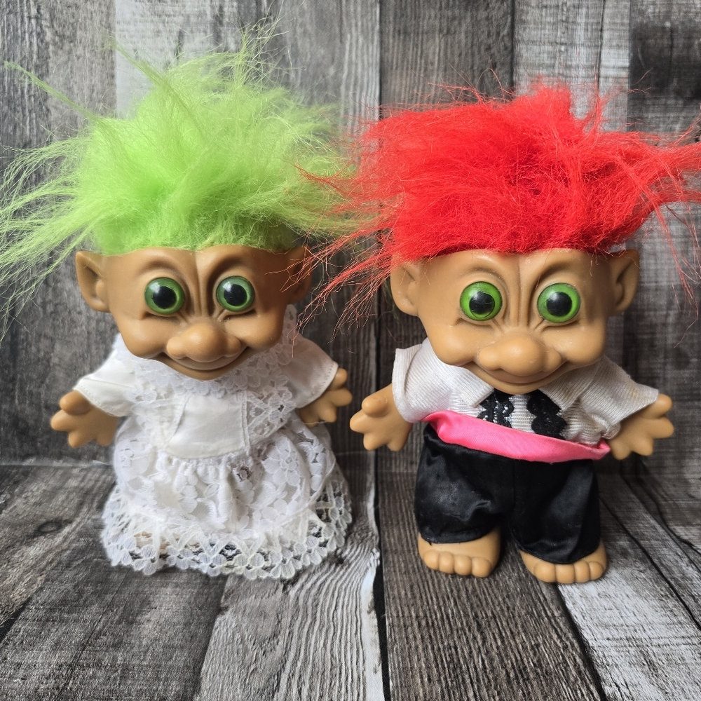 Vintage Trolls Lot Of 2 Red Green 6"